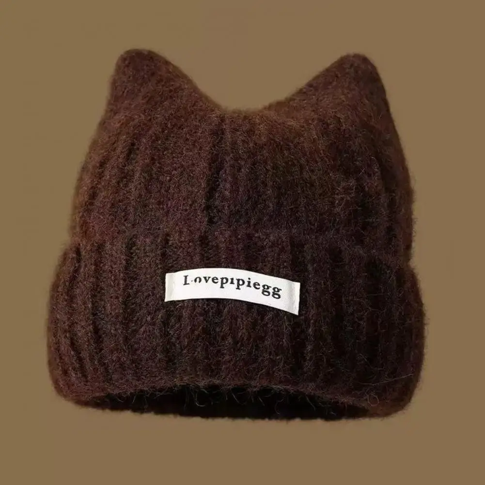 Photography Prop Hat Cute Cat Ear Woolen Hat Soft Knitted Winter Cap with Cuffed Brim Warm Elastic Headwear for Autumn Weather