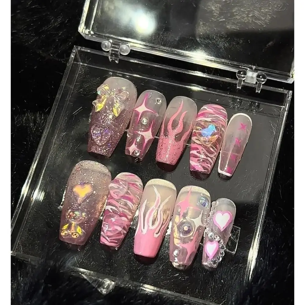 Hand Drawn Pattern Pure Manual False Nail XS S M L with Tool Box Y2K Hottie Handmade Nails Full Cover Press on Nails Women Girl