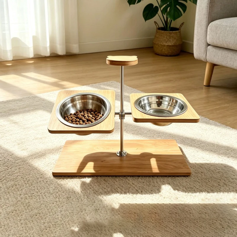 Adjustable Pet Bowl Dogs and Cats Double Bowls Elevated Protect Cervical Spine Bowl Modern Simple Nordic Pets Bowls Holder