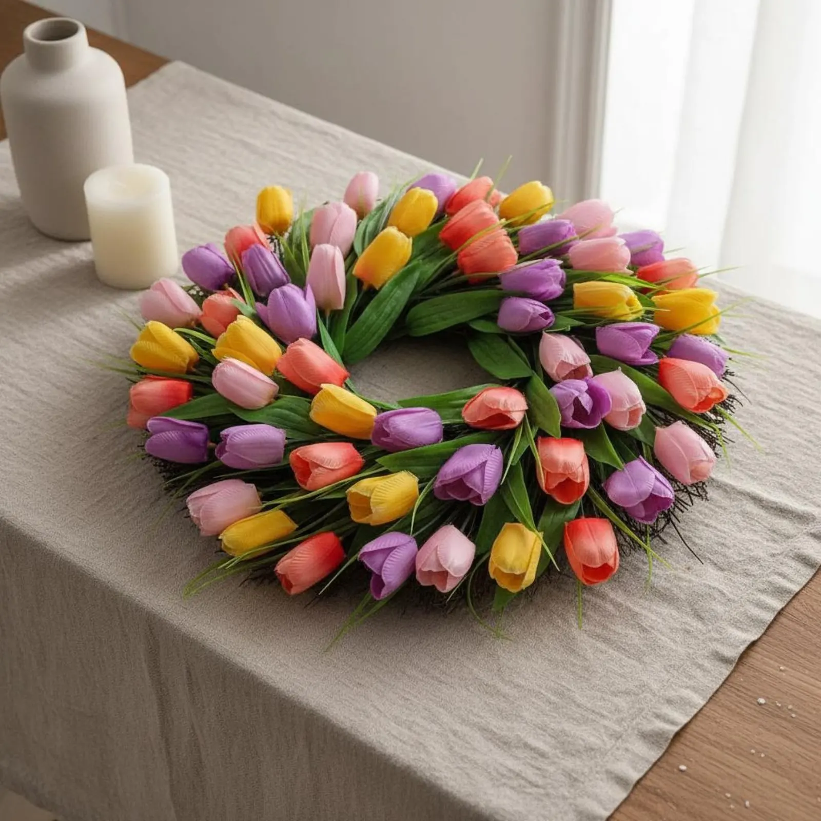 

Artificial Flower Wreath Lively Hues Flower Wreath Home Decoration Colorfast Resistant Handmade for Fireplace