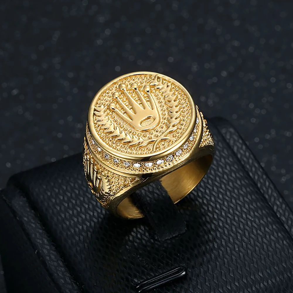 Vintage 316L Edelstahl Einfache Krone Ring Für Männer Frauen Gold Farbe Mode Punk Runde Ringe Hip Hop Persönlichkeit Schmuck