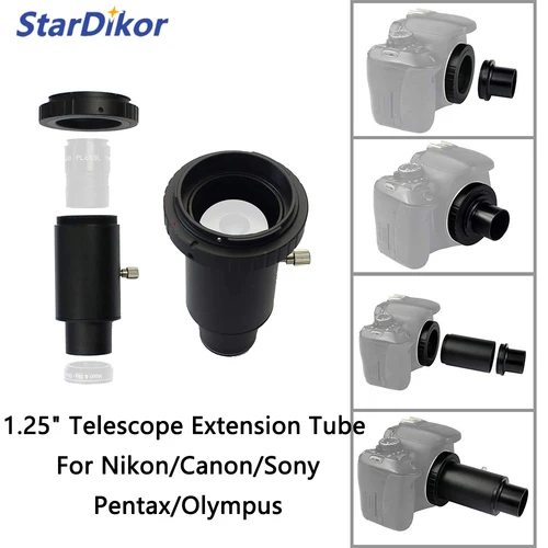 StarDikor-Adaptador de cámara para telescopio, anillo en T, adaptador de montaje para telescopio de 1,25 pulgadas, tubo de extensión para Nikon/Canon/Sony/Pentax/Olympus