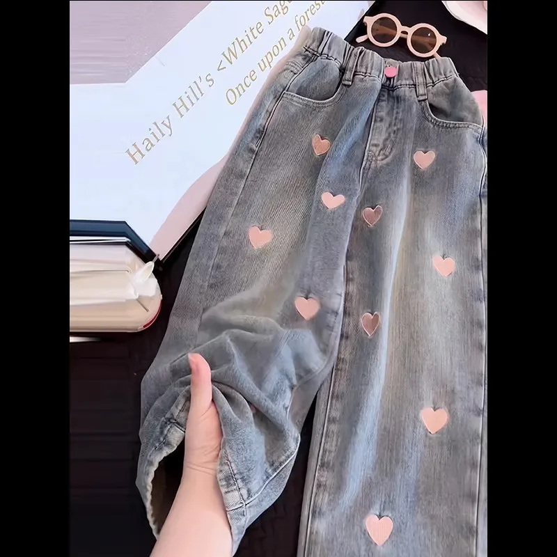 2026 Mädchenhosen Frühling Herbst Neue Hosen Gerades Bein Weites Bein Jeans Kinderjeans Mittlere Kindergröße – Detail 5