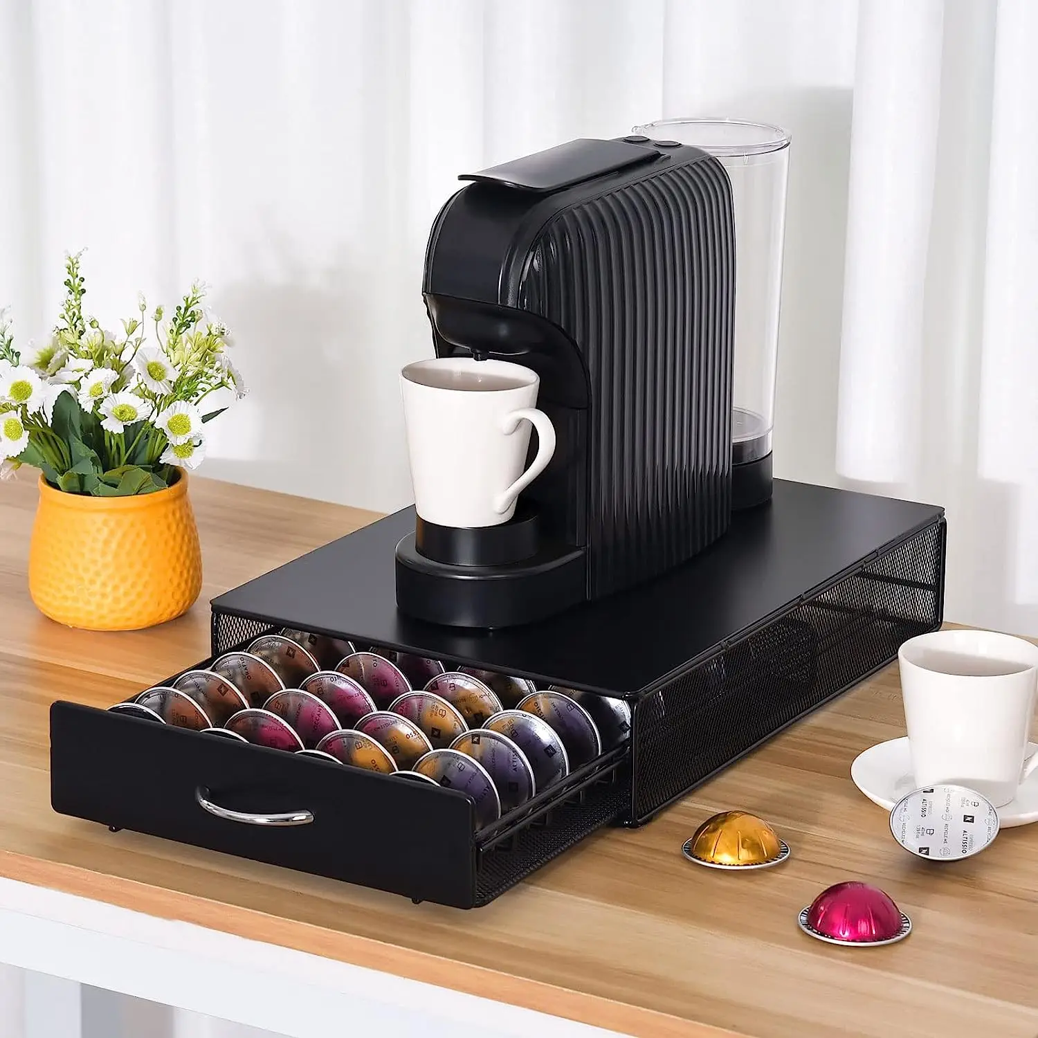 40 Cups Coffee Nespresso Capsule Drawer Holder Coffee Pod Storage Rack Stainless Steel Vertuo line Stand Organization