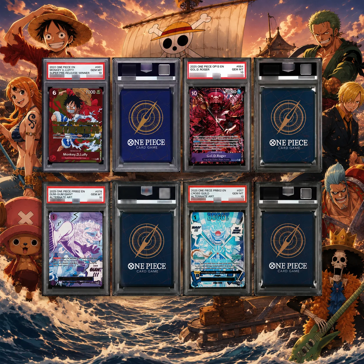 

Opcg Diy Card English Version Luffy Roger Buggy Cross Guild Rebecca Pudding 10Points Rare Rating Card Collecting Card Gift
