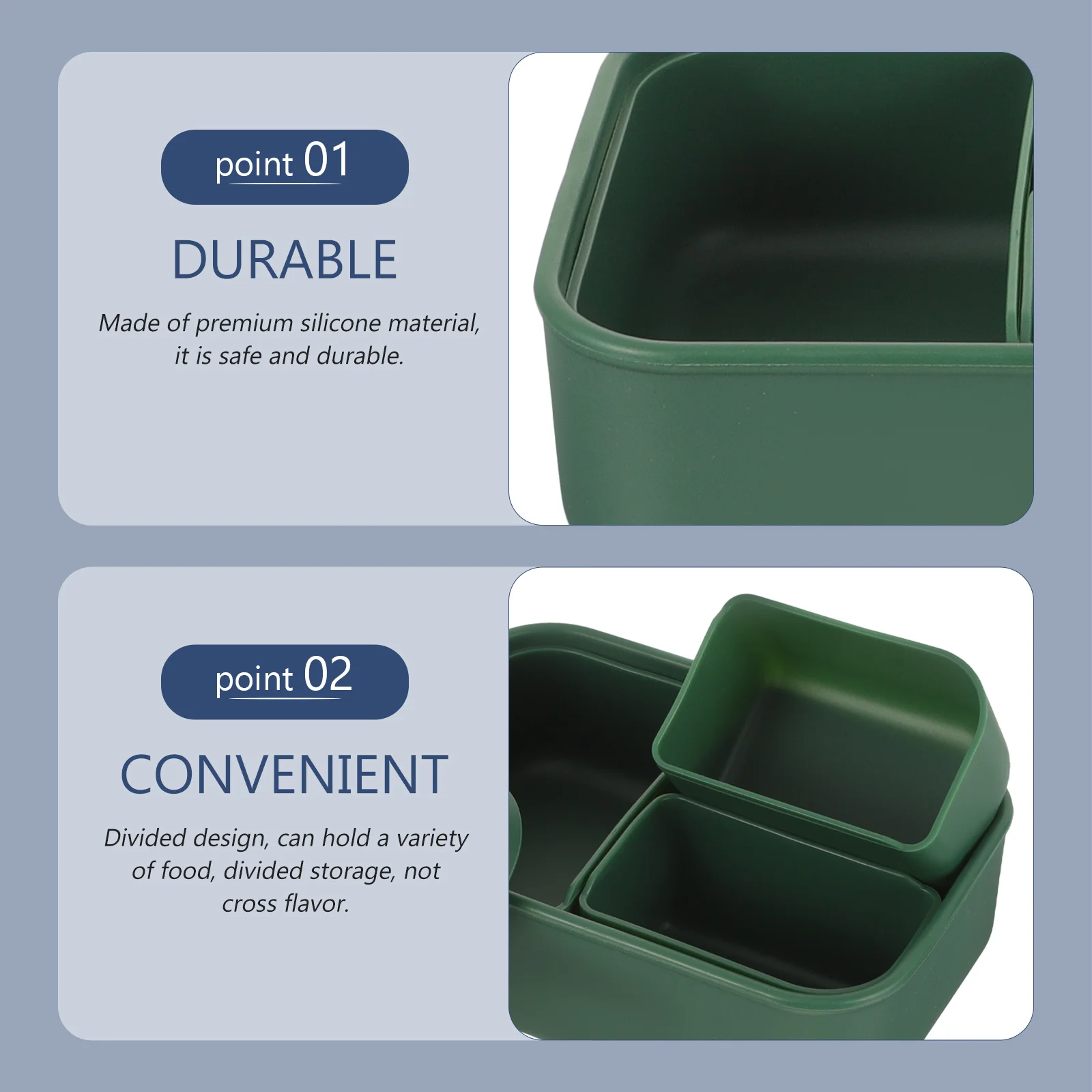 

Silicone Lunch Container Divided Airtight Lid Microwave Safe Kids Lunch Box Portable Food Storage Case for School