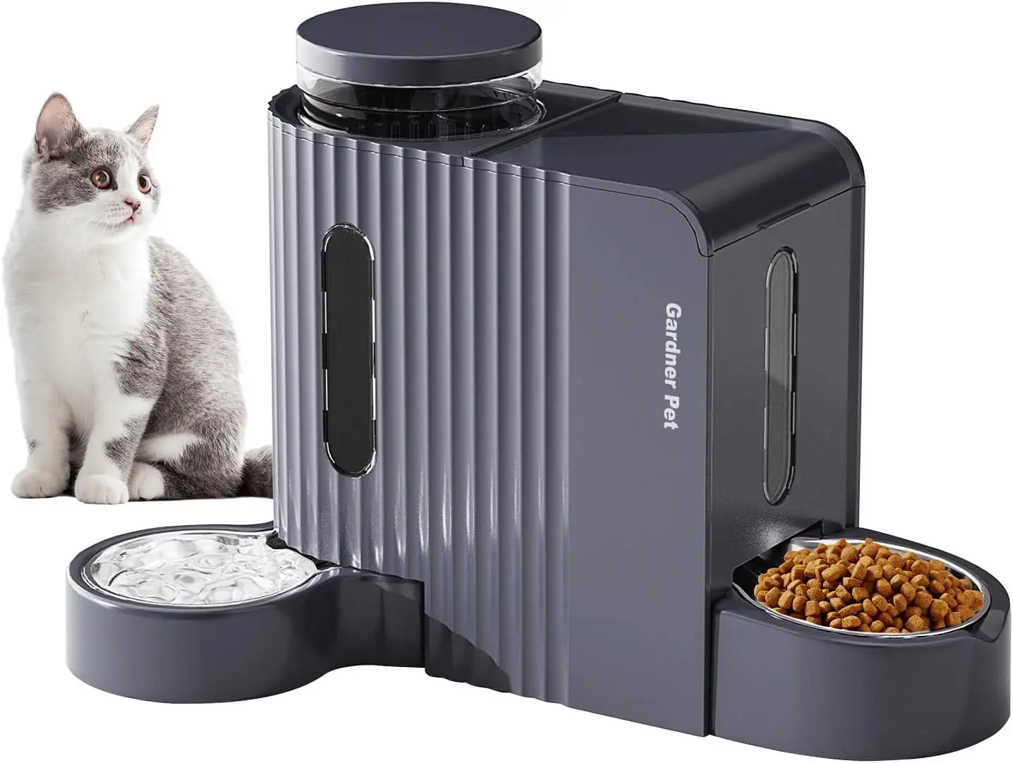 

Pet Automatic Gravity Cat Food Feeder and Water Dispenser Stainless Steel Two-in-One Set Large Capacity Dispenser