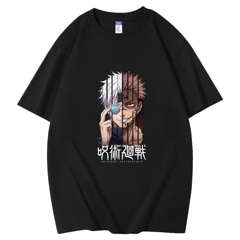 Curse Back Battle Short Sleeve Five Thread Tiger Stick Youren Co Branded Animation Anime Printed Men's and Women's T-shirts