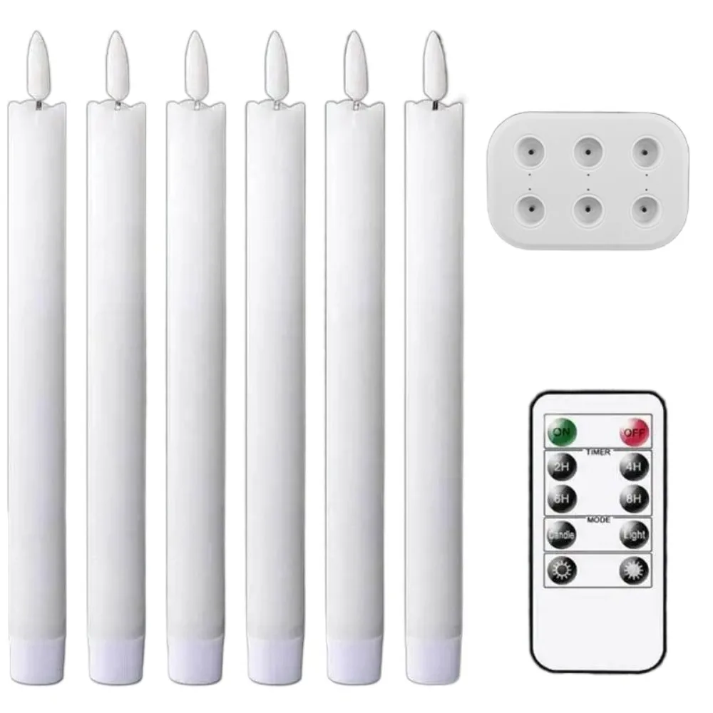 

Светодиодные конические свечи с дистанционным управлением, функция таймера с мерцающим эффектом, 3D мерцающие свечи с зарядной станцией