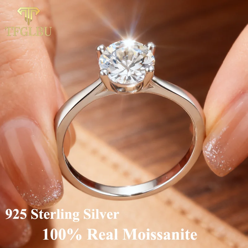 

TFGLBU 2mm CTTW Certified D Color Moissanite Wedding Band Ring 925 Sterling Silver Eternity Band Engagement Rings for Women