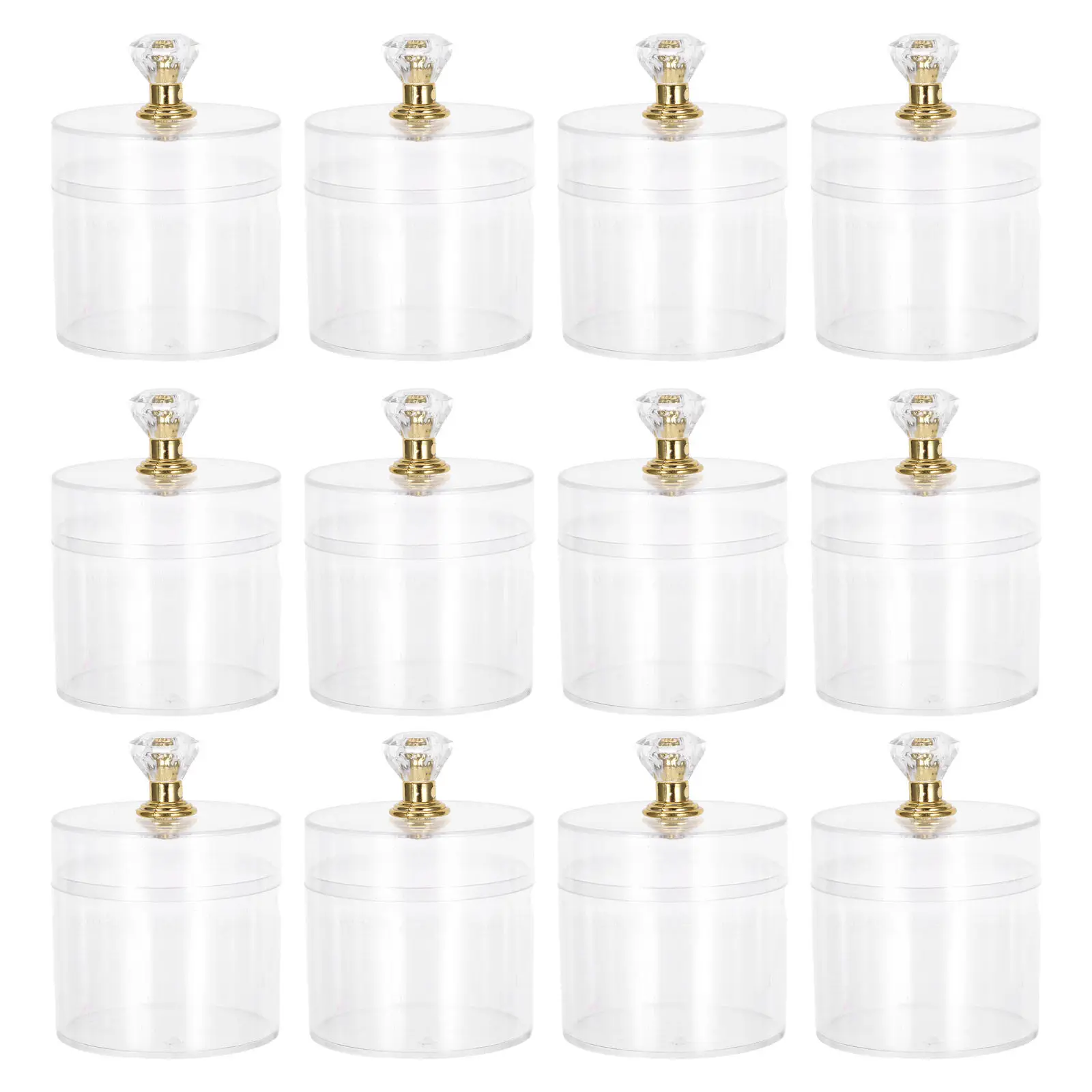 

12Pcs Wedding Candy Boxes Clear Plastic Round Favor Containers 2.6x2 Party Dessert Treats Bridal Shower Reusable Candy Packaging