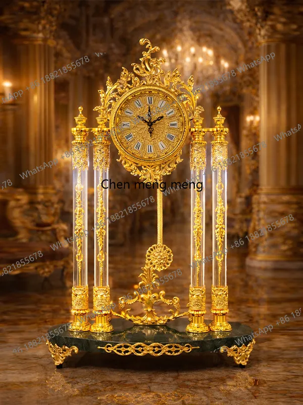 Gold small seat clock imported quartz movement pure copper clock new residence entry creativity, reception room desktop clock