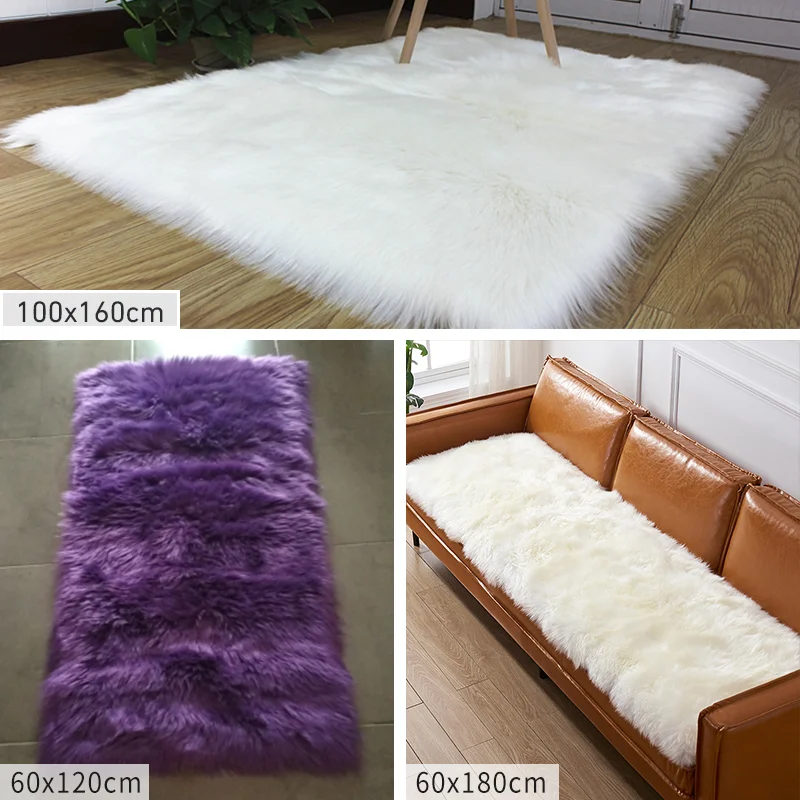 

Plush Sheepskin Rugs for Bedroom, Long Hair Bedside Mat, Floor Hairy White Rugs, Soft Carpet, Living Room Fur, Kids Carpets