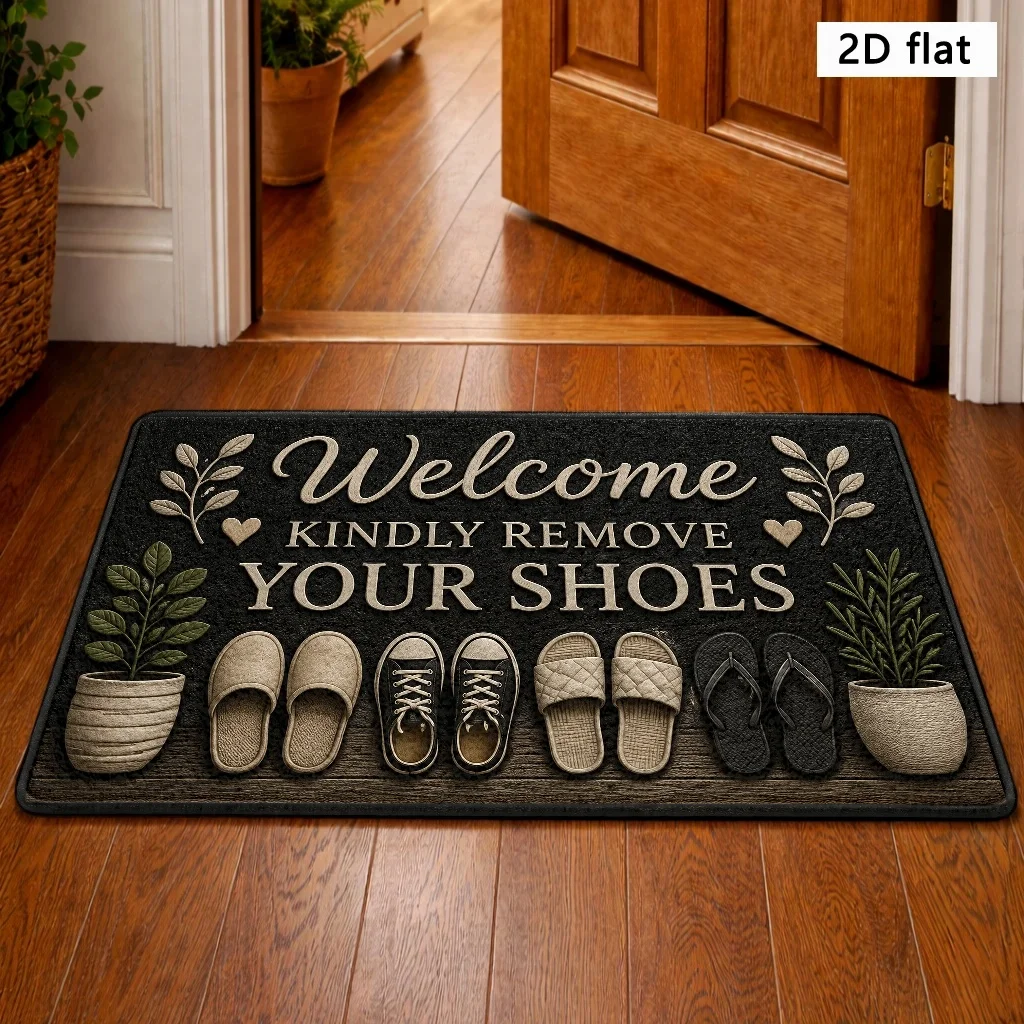 2D Flat Welcome Remove Shoes Life Fun Element Mat, Durable And Entrance Rug, Machine Washable Easy Clean Door Mat Suitable for