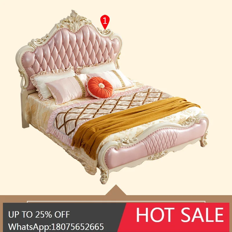

SGF European Style Bed American Style Villa Country Style Master Bedroom Carved Wedding Bed Furniture
