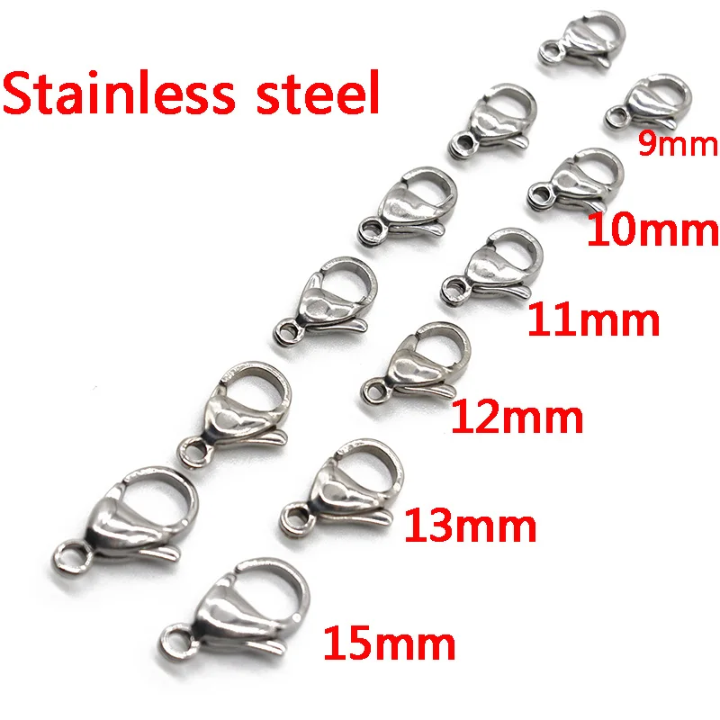 20PCS Gold Plated 9mm 10mm 12mm 13mm 15mm Stainless Steel Lobster Clasps Fit Necklace Bracelets DIY Jewelry Marking Findings