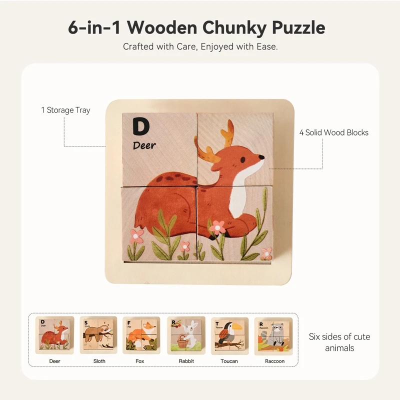 Blocs en bois pour bébé, jouet pour enfants, Cube à Six côtés, puzzle, jeu de la circulation animale, jouet éducatif d'apprentissage précoce, cadeau pour enfant