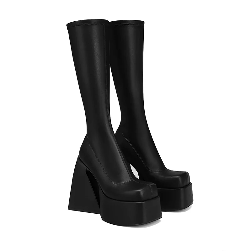 Plus Size43 Brand Design 2022 New Spring Short Boots Fashion Women\'s Knee High Boots Hoof Heels Platform Shoes Black White Red