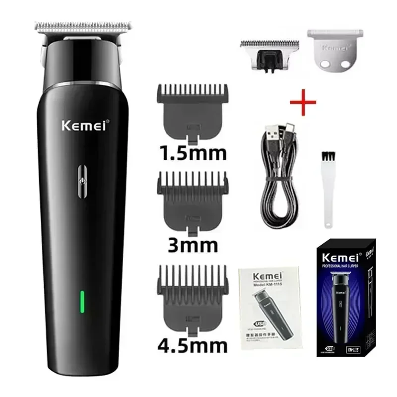 

Kemei KM-1115 Машинки для стрижки волос с быстрой зарядкой через USB Перезаряжаемый триммер для волос с низким уровнем шума Профессиональная беспроводная мужская машинка для стрижки волос