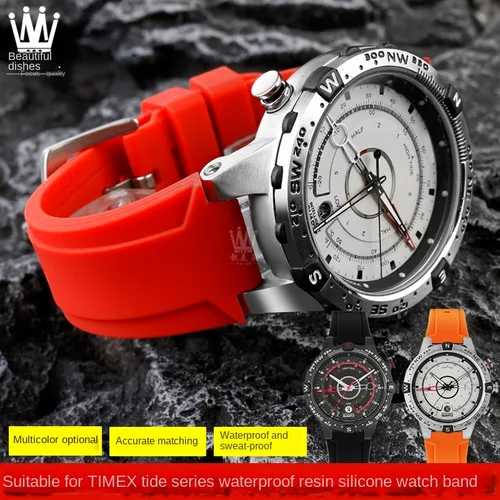 Imagen 2 del producto TIMEX-correa de reloj para hombre, correa de silicona resistente al agua, hebilla de acero inoxidable, suave, herramientas gratis, pasadores de tornillo, T2N721, T2N720, T2N739