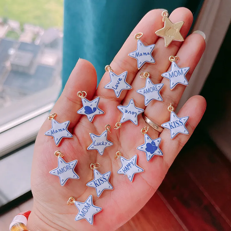 Lot 2pcs Trendy Heart Star Charm Pendant,Love Kiss Mom Lucky Letter Choker DIY Jewelry Making Necklace Bracelet Supplies L46 view 5