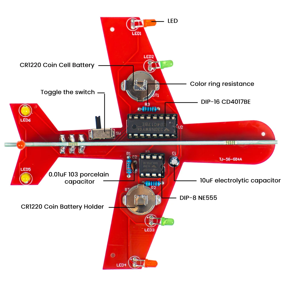 DIY Electronic Kit Airplane Kit LED Flashing Circuit Fabrication Soldering Practice Project DC3-6V NE555 CD4017 Flowing Light