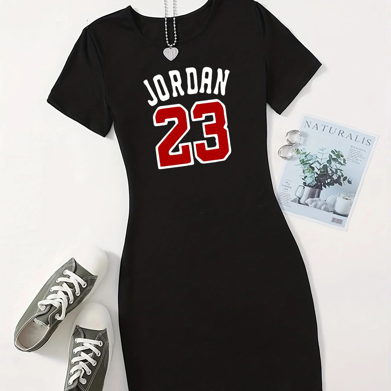Été femmes à la mode JORDRN 23 lettre motif imprimé décontracté sexy coupe ajustée à manches courtes col rond T-shirt mini jupe