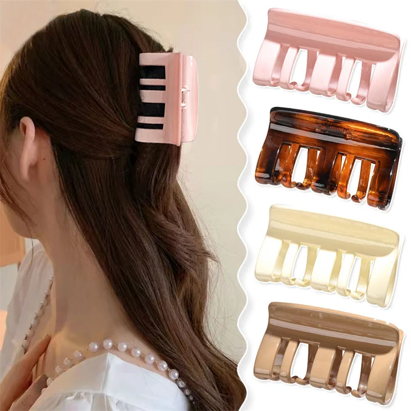 New Comb Hair Claw Clips Geometric Medium Size Plastic Plain Color Bath Shark Clip Clamps Grab Girls Women Hair Accessories