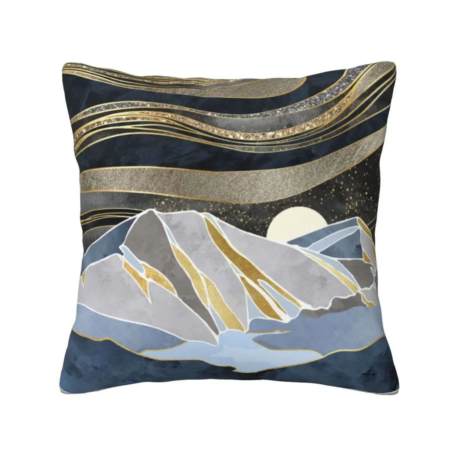 Sky Fashion Sofa Throw Pillow Cover Pillowcase Sky Landscape Nature Gold Copper Blue Navy Grey Gray Stars Moon Mountains Lake