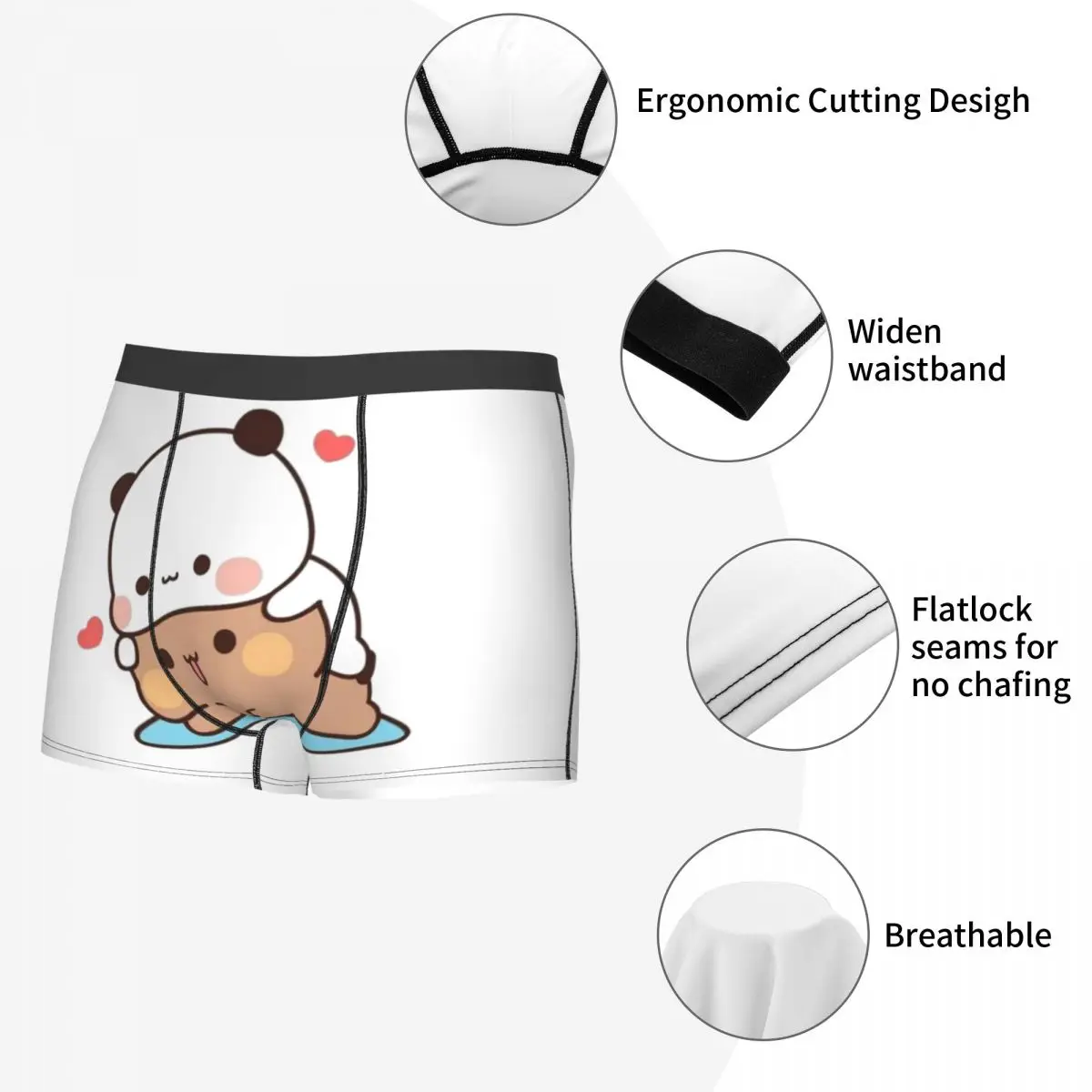 Custom Bubu And DuDu Hugging Panda Bear And Browne Love Underwear Men Stretch Boxer Briefs view 4