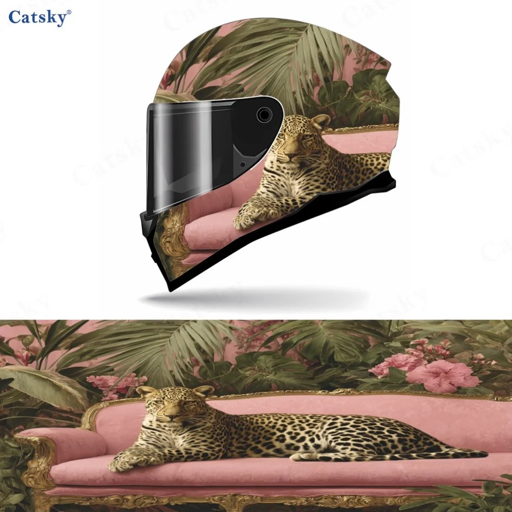 Adesivo para capacete de motocicleta, com imagem de uma chita em um sofá, feito de material PVC, autoadesivo e à prova d'água. Adere firmemente e não 