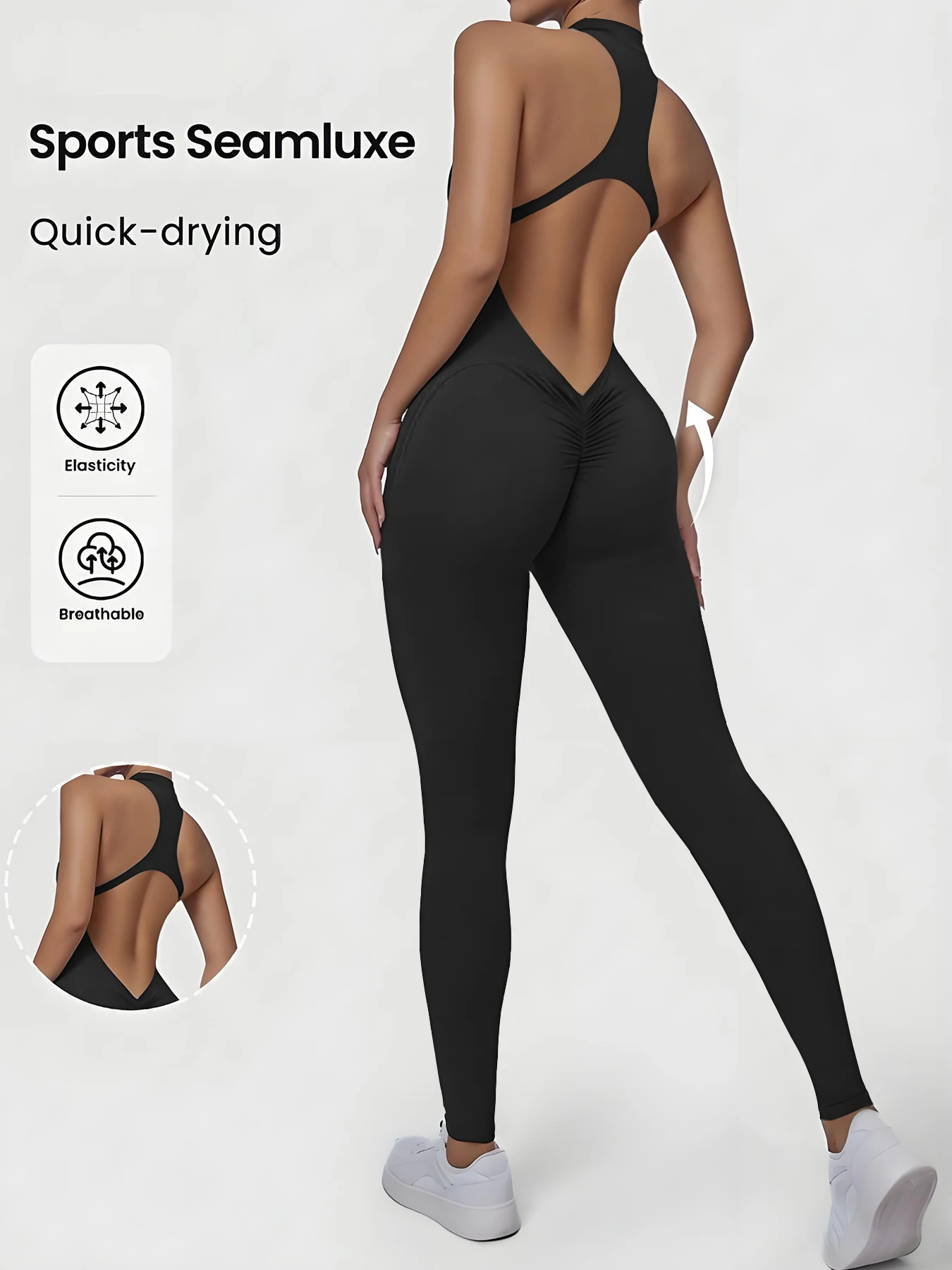 

Sleeveless Back Zipper Yoga Jumpsuit Naked Tight Fitting High Elasticity One Piece Fitness Suit