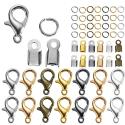 80Pcs Alloy Lobster Clasp Jump Rings Leather Clip Tip Fold Crimp Connectors For Bracelet Necklace DIY Jewelry Making Supplies