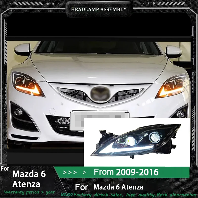 

Для Mazda 6 09-2016 Atenza светодиодные автомобильные фары в сборе, обновленная динамическая DRL, стиль демонических глаз, инструмент для линз проектора, автомобильные аксессуары