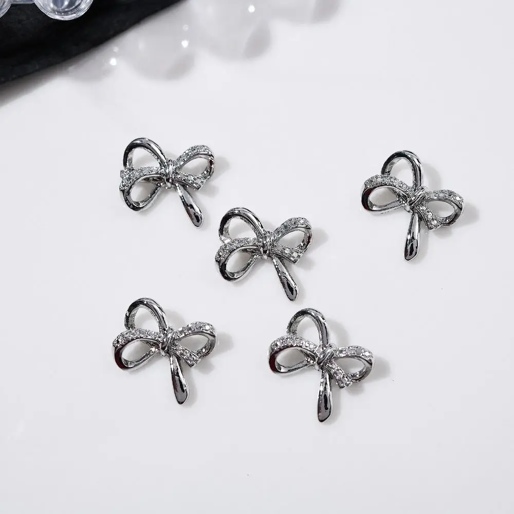 10pcs 3D Nail Art Decor Ribbon Bow Rhinestones Bow Shaped Nail Charms Metal Alloy Exquisite Manicure Decoration Diy Decoration