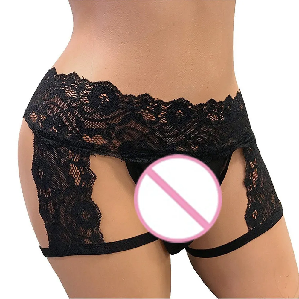 Men Lace Trunks Thong Pants See Through Gay Underwear Hollow Out Bulge Pouch Garfers Tanga Hombre Breathable Party Cuecas