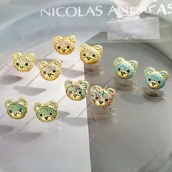 New earrings women's 18k gold plated crystal zircon turquoise animal cartoon teddy bear popular fashion jewelry couple gift