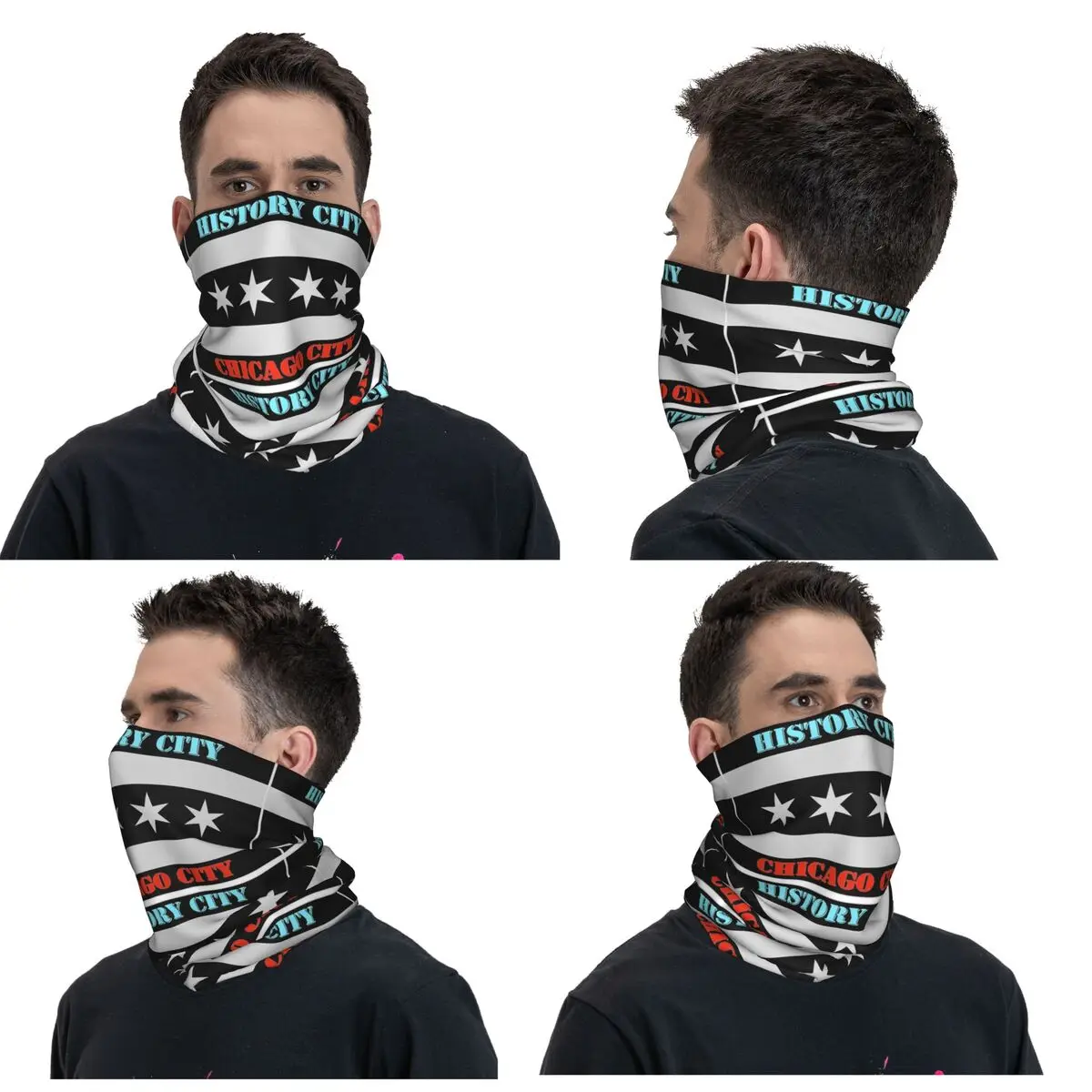 Chicago City History City Chicago Flag Bandana Neck Cover Printed Face Scarf Balaclava Cycling For Men Women Adult Washable