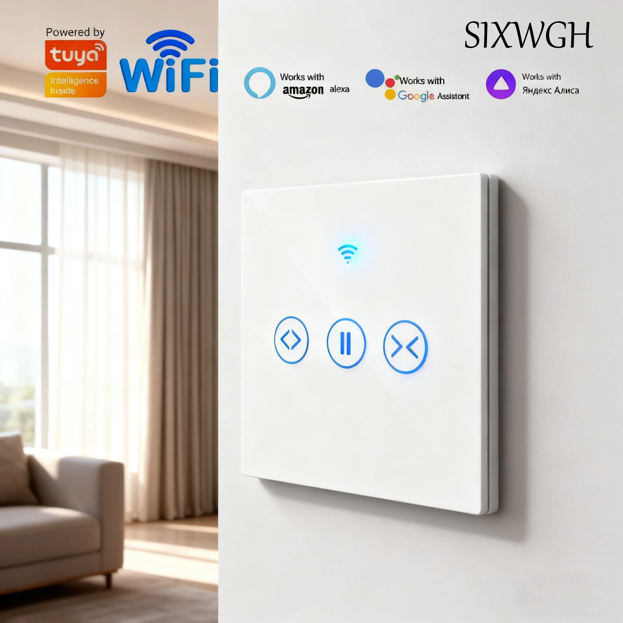 

SIXWGH Multifunctional Wall Switch for Tuya WiFi Smartlife App Control Alexa Compatible Curtain Switches Roll-up Door Motor 16A