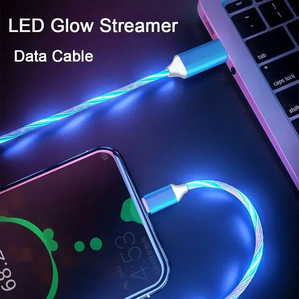 Metal Streamer & Glowing LED Charger Cables - Fast Charging for iPhone,Huawei,Xiaomi,Samsung.Type C & Lightning Options