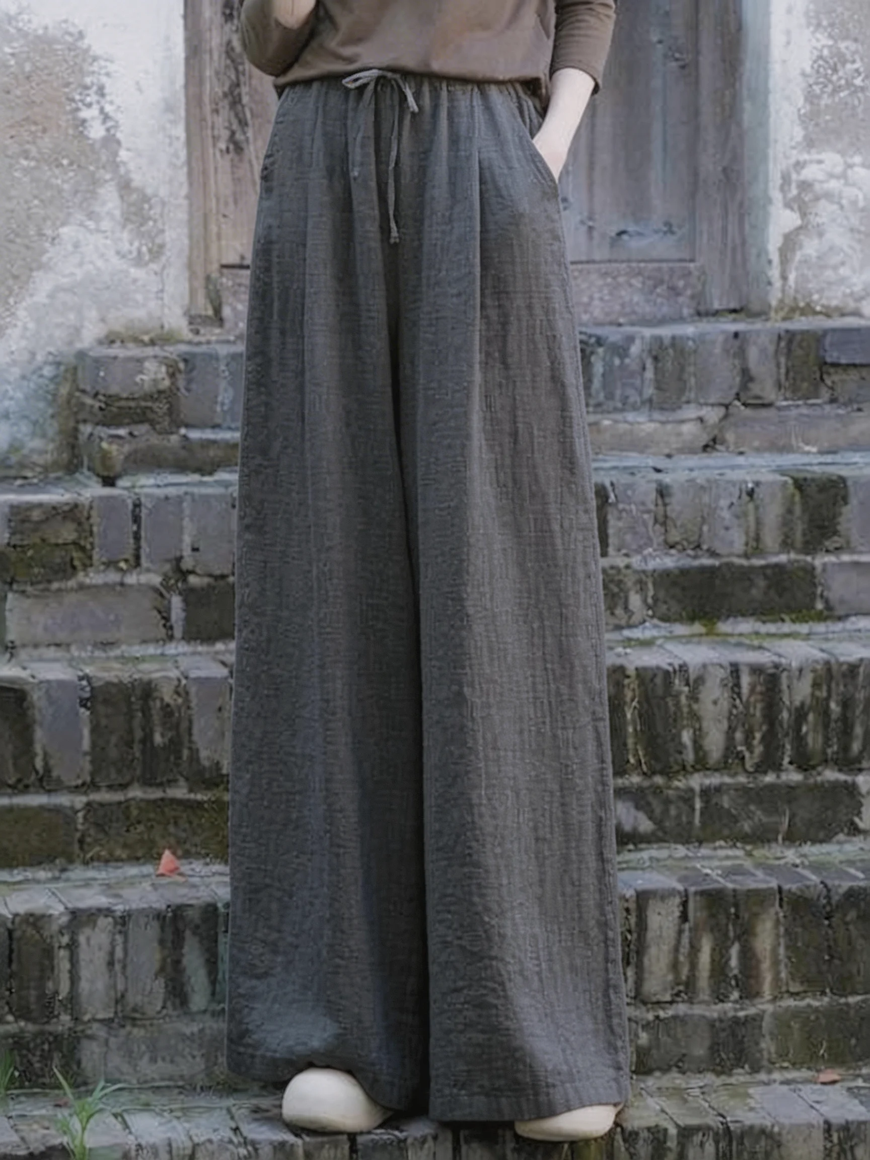 

New Chinese Sle Retro Zen Cotton Linen Narrow Wide Leg Pants Women's Spring Summer Small Size Artistic High Waist Casual Lo...