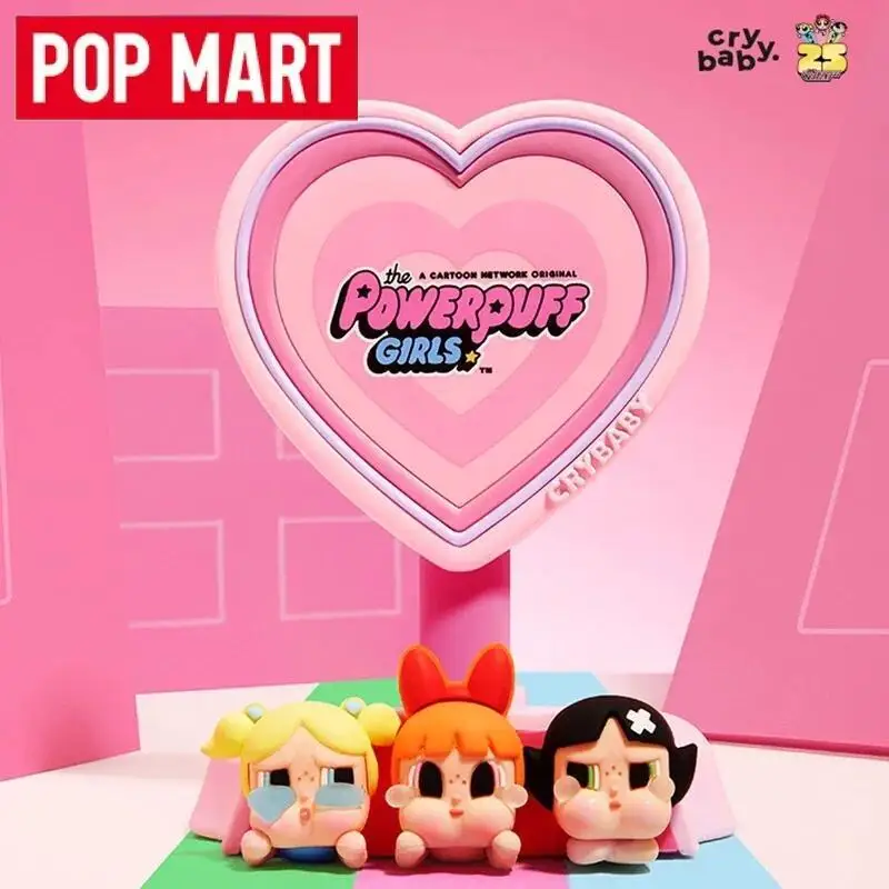 

POP MART Crybaby X The Powerpuff Girls Series Mobile Phone Holder Mirror Trend Around Blind Box Anime Action Figure Toy Ornament