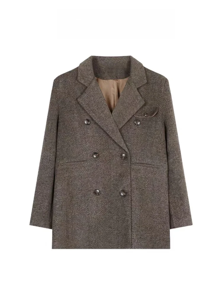 

Шерстяной костюм Caramel ort Thiened, пальто, женское модное осенне-зимнее новое винтажное пальто с воротником на одной пуговице