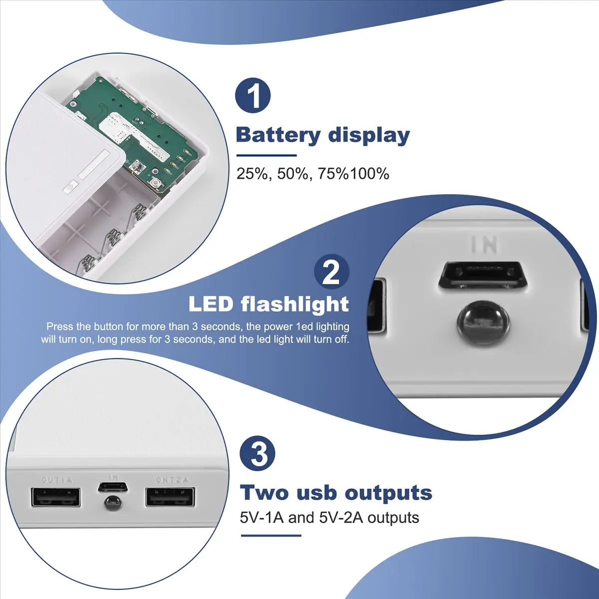 Reliable- Portable USB Charger 5V 2A 18650 Power Bank Battery Box For iphone6 Smartphone Colour:White