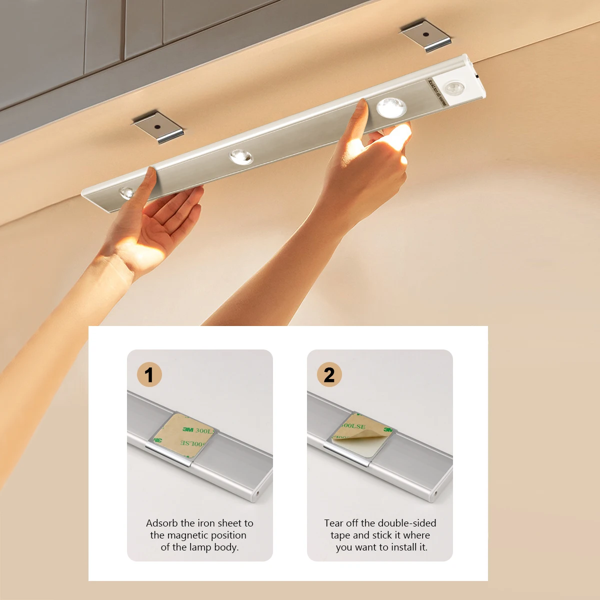 Luz Nocturna recargable por USB con Sensor de movimiento, lámpara Led inalámbrica para cocina, armario, dormitorio, armario, inteligente, 30/40CM