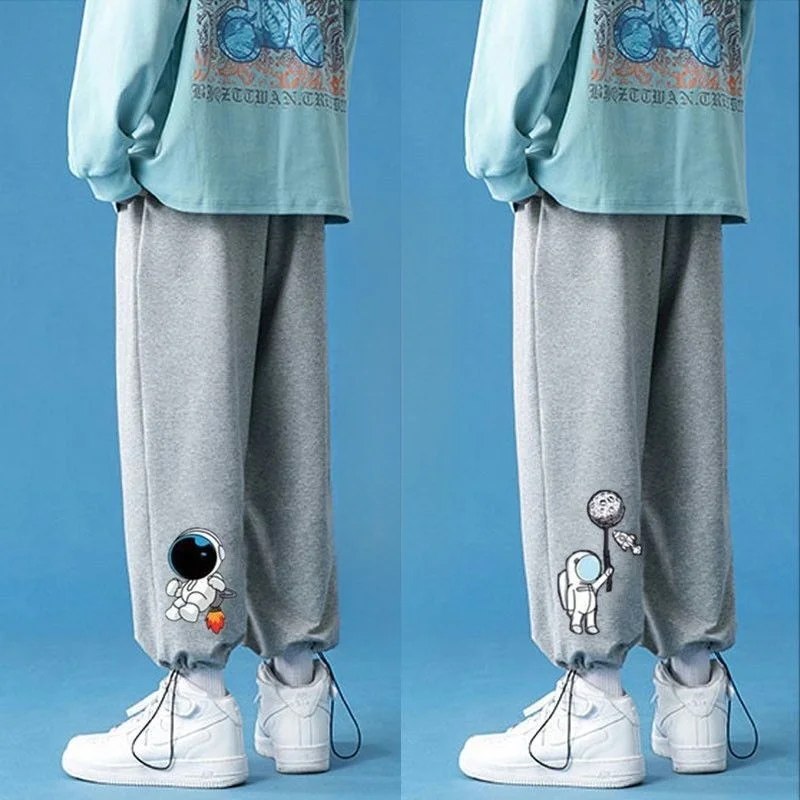 

Spring Autumn Men's Trendy Sporty Pants Student Joggers Printed Sweatpants Casual Korean Style Nine Point Sports Pants