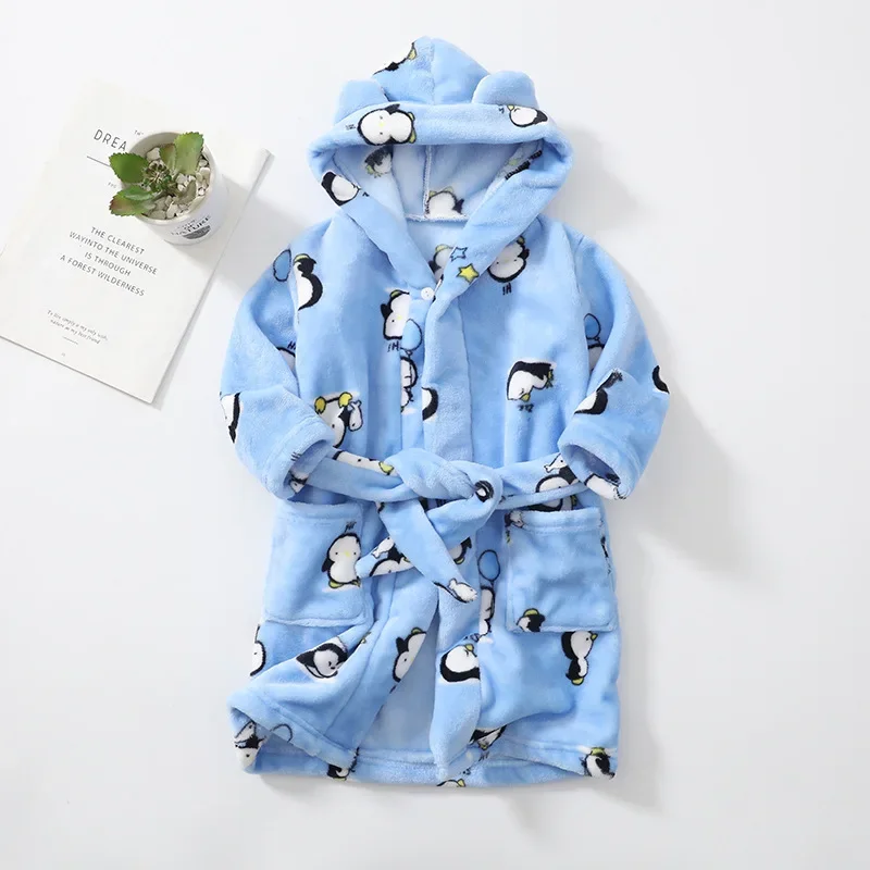 2-12 Year Autumn Winter Bathrobe Kids Sleepwear Robe Children Bath Robe Warm Soft Pajamas For Girls Boys Teenage Flannel Robe