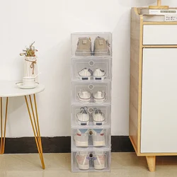 Transparent Drawer Plastic Shoe Boxes Stackable Shoe Organizer Shoebox Fold Plastic Shoes Case Flip Cover Household Storage Box