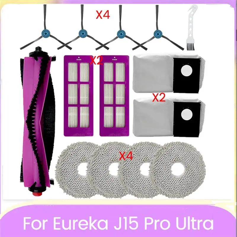 

B62B-14PCS Main Side Brush Filter Mop Cloth Dust Bag Replacement For Eureka J15 Pro Ultra Robot Vacuum Cleaner Accessories