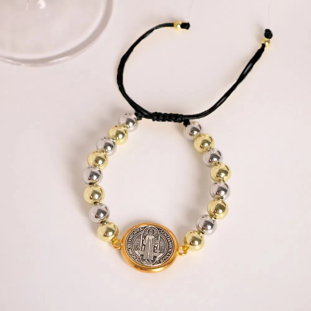 세인트 베네딕트 땋은 묵주 팔찌 핸드 쥬얼리 조절 가능한 페르시 팔찌 매력 민족 스타일 팔찌 기도 구슬 선물